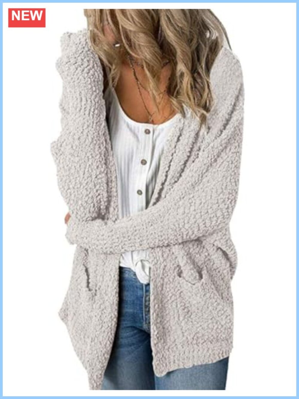 Chunky Oversized Cardigan Sweater Fuzzy Knit Long Sleeve V-Neck
